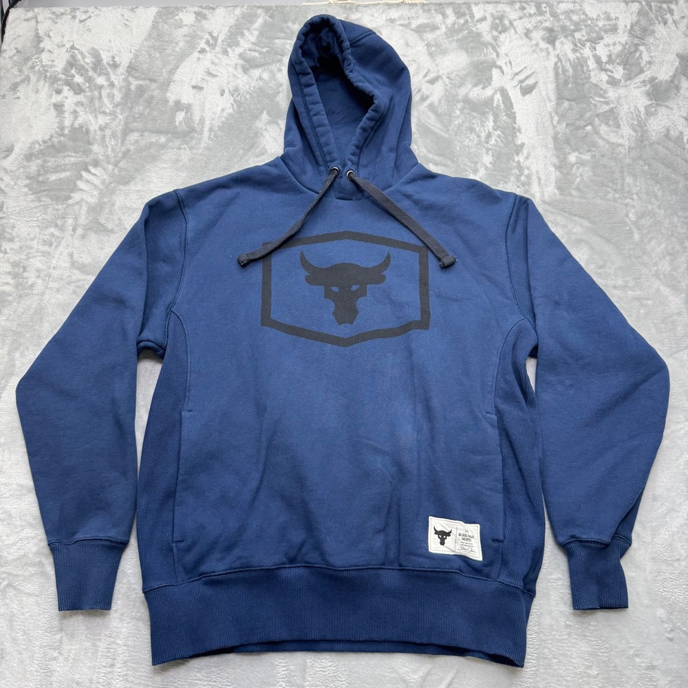 Under Armour Hoodie Mens Large Blue Project Rock Brahma Bull Sweatshirt 1346067‎